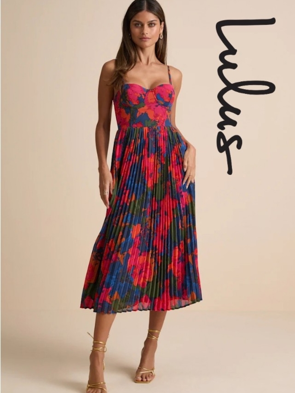 Dorothy Dark Blue Multi Floral Print Pleated Midi Dress